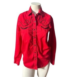 Western Express XL Red Western Style Shirt with Black Embroidery